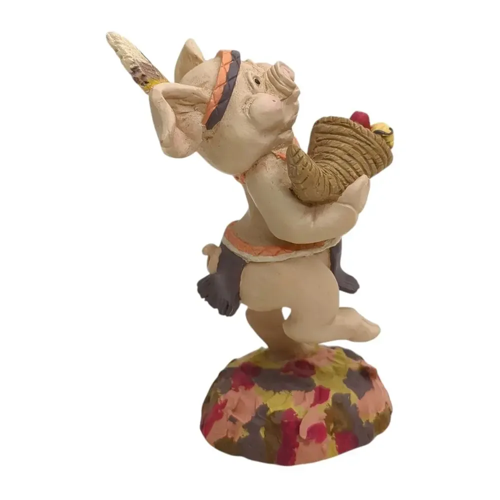 VTG 1991 Kathy Wise - Enesco Resin 2 Pigs - Thanksgiving - Native American 4